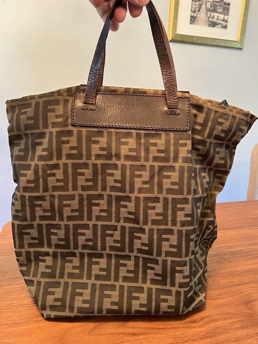 Fendi Zucca Foldaway Shopper Tote Brown Monogram AUTH